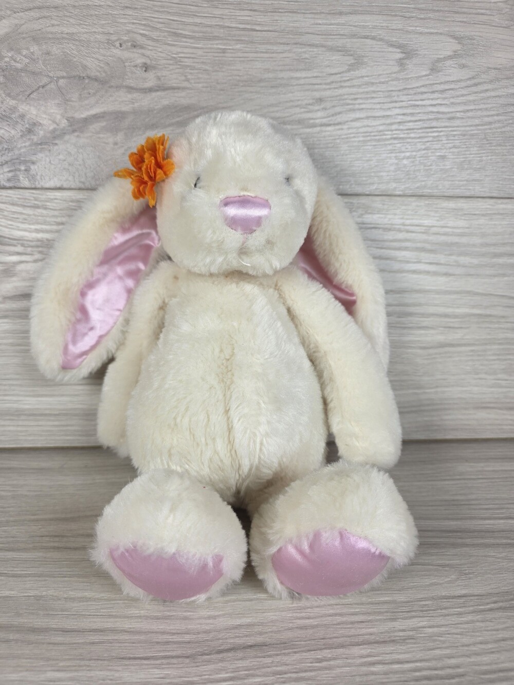 The Petting Zoo Plush Rabbit w Pink Satin Accents and Flower, 13" SU25
